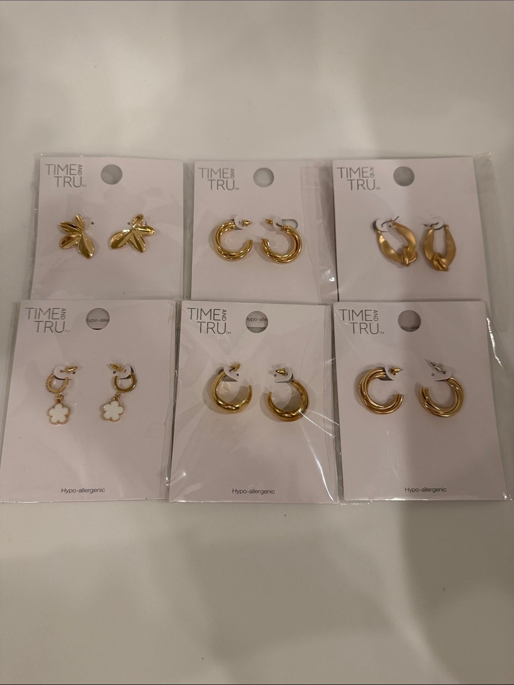 6 Time and Tru Gold-Tone Mixed Earring Set - Floral, Hoops & Huggies